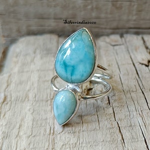 Larimar Ring, 925 Sterling Silver Ring, Gemstone Ring, Beautiful Ring, Pear Shape Stone, Natural Larimar, Dainty Ring, Women RingGift Ring