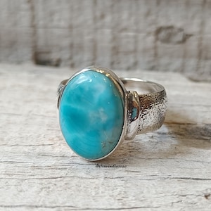 Larimar Ring: Sterling Silver Band, Boho Gemstone Jewelry
