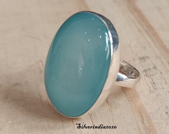 Aqua Chalcedony Ring,925 Sterling Silver Ring, Gemstone Ring, Handmade Ring, Oval Stone Shape Ring, Designer Ring, Big Stone Ring, Gift Item