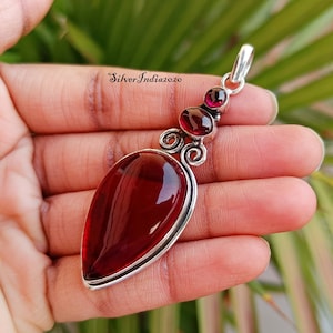 Red Garnet Pendant With 925 Sterling Silver Necklace Handmade Silver Pedant Beautiful Women Pendant Anniversary Christmas Pendant Necklace
