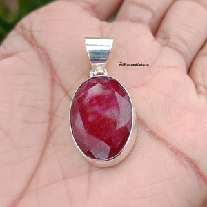 Faceted Pink Ruby Pendant 925 Sterling Silver Gemstone Ruby Pendant, Handmade Silver Jewelry, Oval Shape Ruby Pendant, Man & Women Pendant