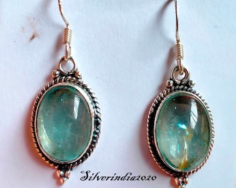 Handmade Aquamarine Dangle Earrings: 925 Sterling Silver
