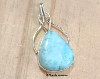 Natural Larimar Pendant: 925 Sterling Silver, Designer Jewelry