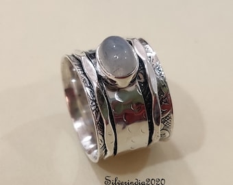 Rainbow Moonstone Ring, Spinner Ring, 925 Sterling Silver Ring, Handmade Ring, Natural Moonstone, Anxiety Ring, Women Ring, Gift For Her