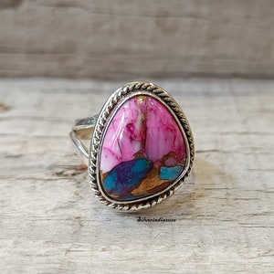 Pink Copper Turquoise 925 Sterling Silver Statement Ring