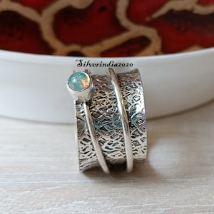 Opal Spinner Ring: Hammered 925 Sterling Silver Meditation Ring