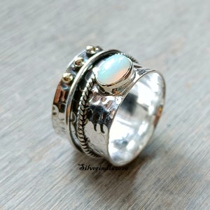 Ethiopian Opal Spinner Ring: Sterling Silver Worry Ring