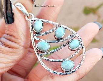 Handmade Larimar 925 Sterling Silver Pendant: Designer Gemstone