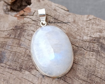 Natural Moonstone 925 Sterling Silver Pendant: Boho Gemstone Necklace