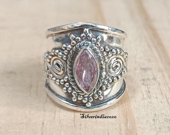 Handmade Rose Quartz Sterling Silver Ring, Boho Anniversary Gift