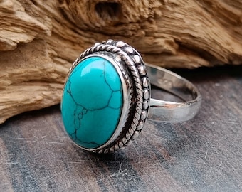 Handmade Turquoise Ring: 925 Sterling Silver Band Ring