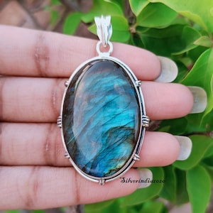 Sterling Silver Labradorite Pendant: Handmade Oval Gemstone Jewelry