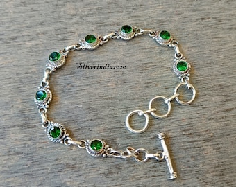 Handmade Emerald Bracelet: 925 Sterling Silver Bezel Bangle