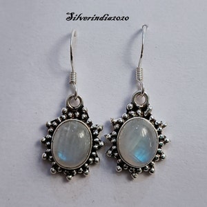 Handmade Moonstone Dangle Earrings: 925 Sterling Silver
