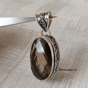Handmade Smoky Quartz Sterling Silver Pendant Necklace