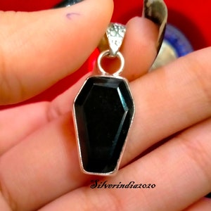 Black Onyx Coffin Pendant: Solid 925 Sterling Silver Gemstone