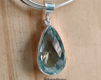 Top Quality Pear Cut Blue Aquamarine in 925 Sterling Silver Pendant For Valentine's Day Handmade Pendant Aquamarine Jewelry