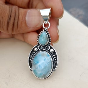 Handmade Larimar Pendant: 925 Sterling Silver Necklace