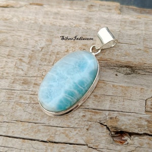 Natural Larimar 925 Sterling Silver Pendant: Handmade Women&#39;s Necklace