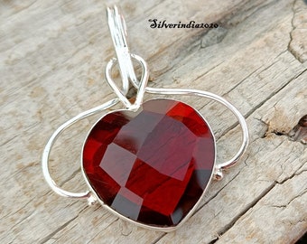 Beautiful Garnet Heart Shape Pendant, 925 Sterling Silver Pendant, Red Heart Necklace, Red Crystal Necklace, Garnet Necklace, Women Pendant