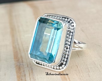 Aquamarine Ring, Silver Band Ring, 925 Sterling Silver, Gemstone Ring, Promised Ring, Popular Ring, Handmade Ring, Women Ring, Gift For Her