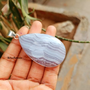 Handmade Blue Lace Agate 925 Sterling Silver Pendant