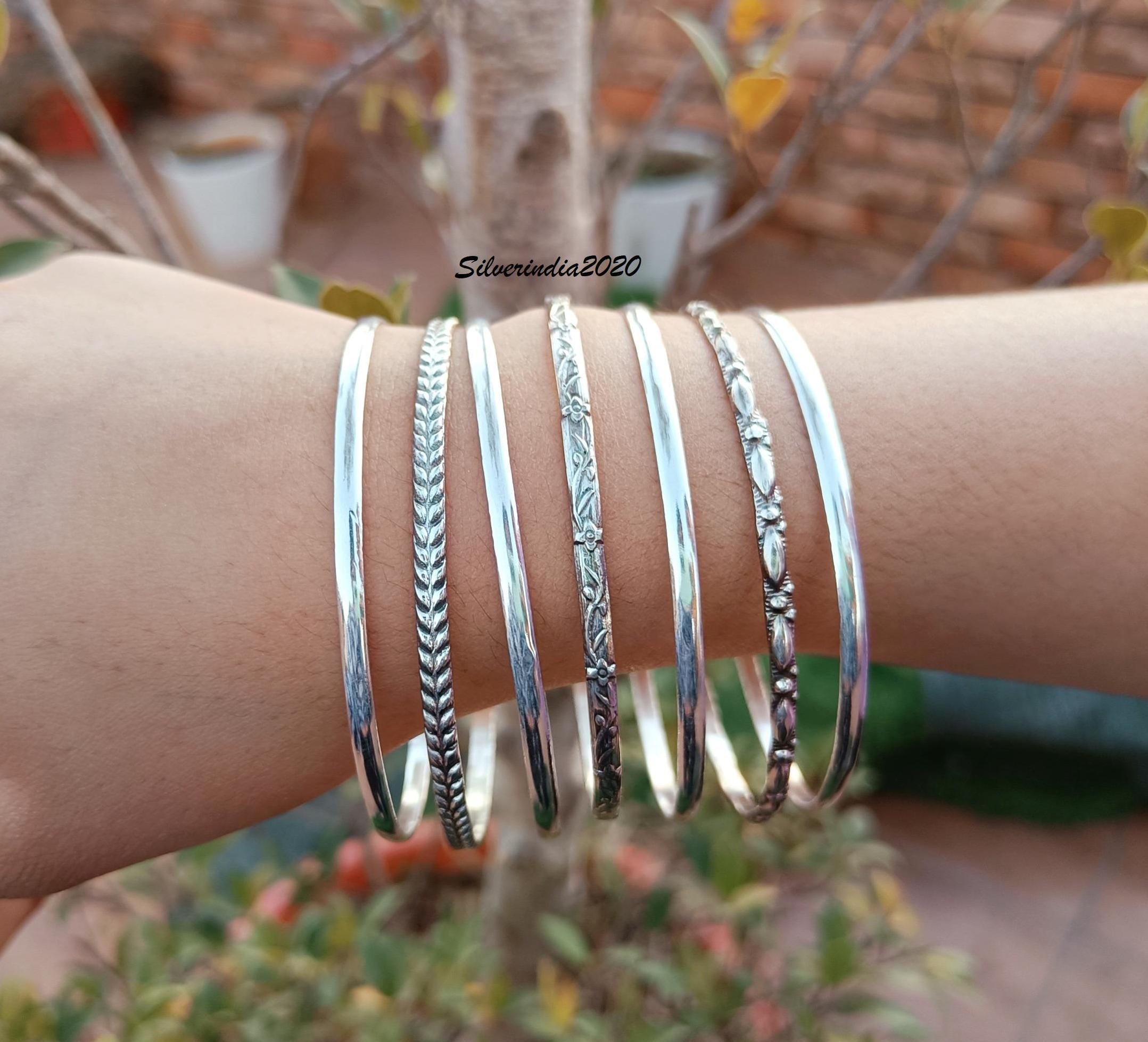 Handmade Sterling Silver Bangle Set: 7 Piece Band Bangles - Etsy