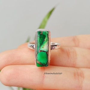 Peacock Dahlia Turquoise Ring, Handmade Ring, Rectangular Shape Ring, 925 Sterling Silver Ring, Beautiful Ring, Gemstone Jewelry, Gift Ring