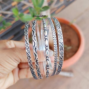 Handmade Sterling Silver Stacking Bangles - Set of 5 Designer Bracelets