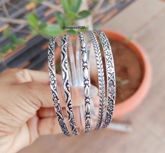 Handmade Sterling Silver Stacking Bangles - Set of 5 Designer