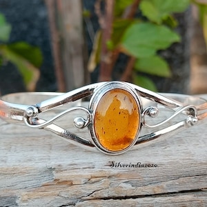 Amber Bangle, 925 Silver Bangle,  Manmade Bangle, Fantastic Bangle, Oval Stone Bangle, Beautiful Bangle, Stylish Bangle, Amber Jewelry