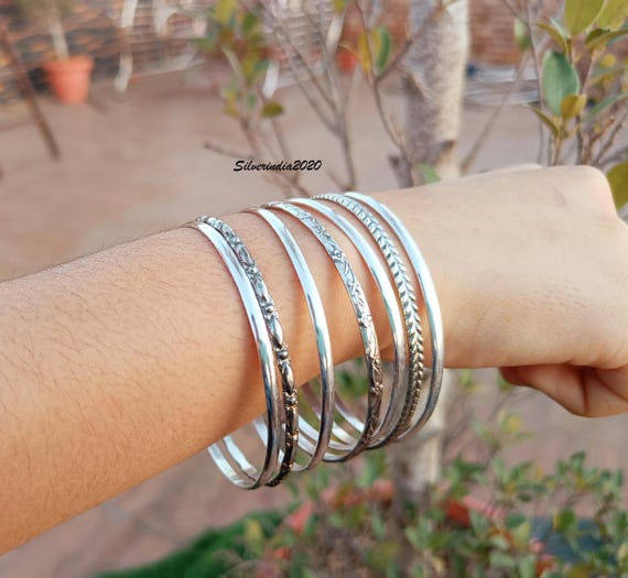 Handmade Sterling Silver Bangle Set: Stackable 925 Silver Bangles