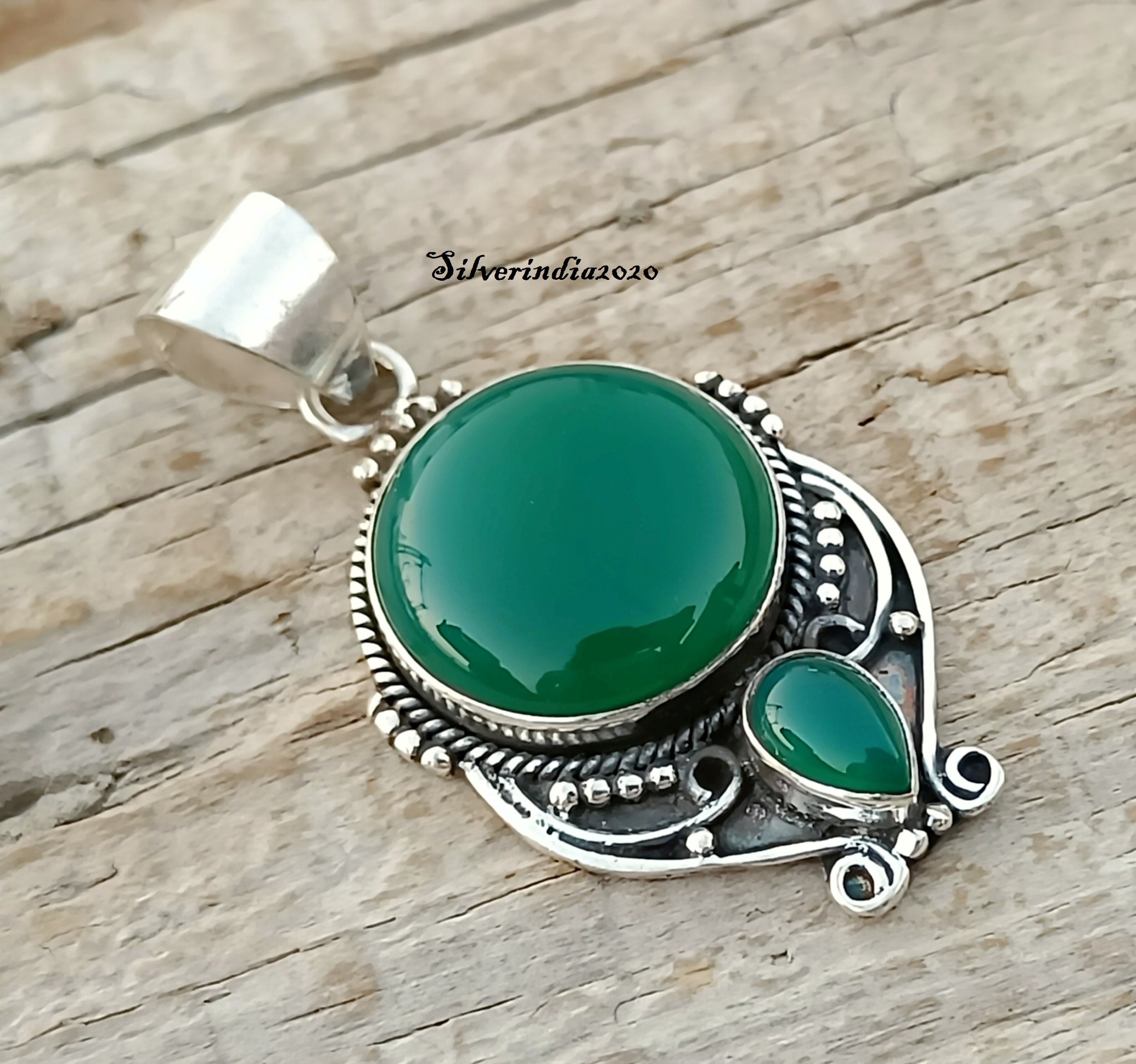 ネックレス・ペンダント SSIL Green Onyx Clover Pendant Green Onyx Pendant, Statement Jewelry, 925 Sterling Silver