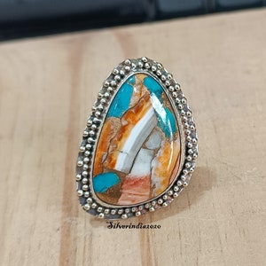 Oyster Copper Turquoise Ring, 925 Silver Ring, Gemstone Ring, Boho Ring, Handmade Ring, Beautiful Ring, Gift For Her, Wedding Ring
