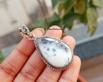 Dendrite Opal Pendant-925 Silver Pendant-Handmade Pendant-Woman Pendant-Gemstone Pendant, Teardrop Pendant-Gift For Her-Birthday Gift