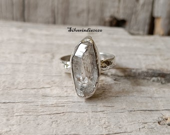Herkimer Diamond 925 Sterling Silver Ring - Rough Stone Band