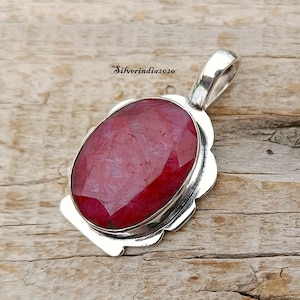 925 Sterling Silver Pendant, Pink Ruby Pendant, Handmade Silver Pendant, Oval Ruby Gemstone Pendant, Gift For Her, Silver Necklace Jewelry