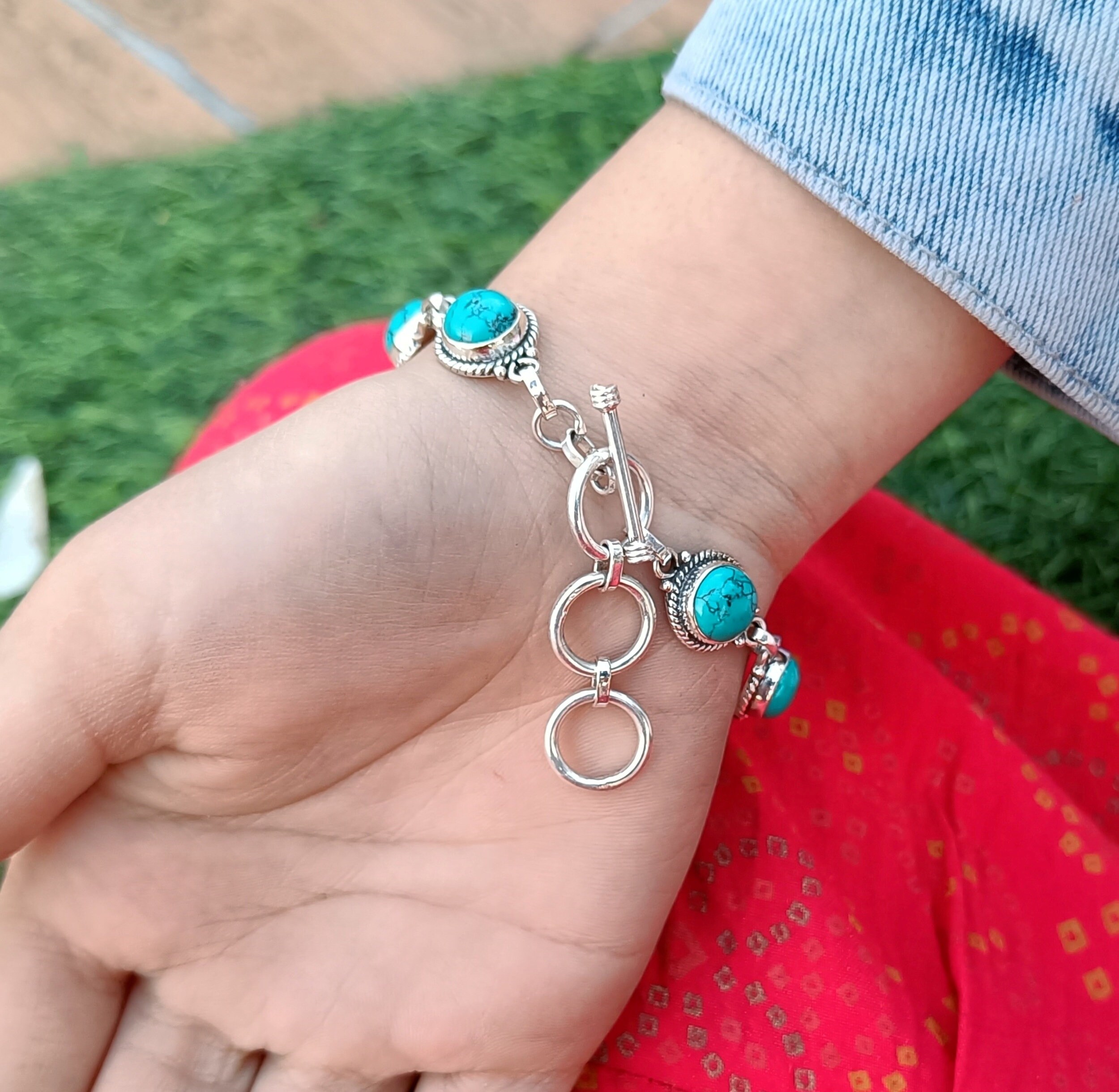 Turquoise Gemstone Bracelet: Handmade 925 Sterling Silver