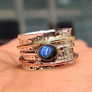Labradorite Spinner Ring: 925 Sterling Silver Meditation Band
