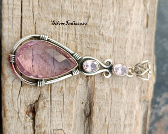 Handmade Rose Quartz 925 Sterling Silver Pendant, Gift For Her