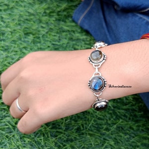 Labradorite Sterling Silver Bracelet: Gemstone Jewelry Gift