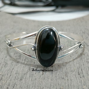 Black Onyx 925 Sterling Silver Bangle Bracelet: Designer Gemstone