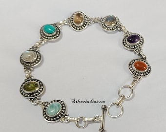 Labradorite Bracelet, 925 Sterling Silver Bracelet, Seven Stone Bracelet ,Gemstone Bracelet,, Bohemian Jewelry, Beautiful Bracelet Gift