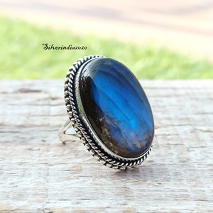 Natural Labradorite Statement Ring, Blue Fire Labradorite Ring, Labradorite Oval Ring, Gift For Him, Ring For Women, Labradorite Silver Ring