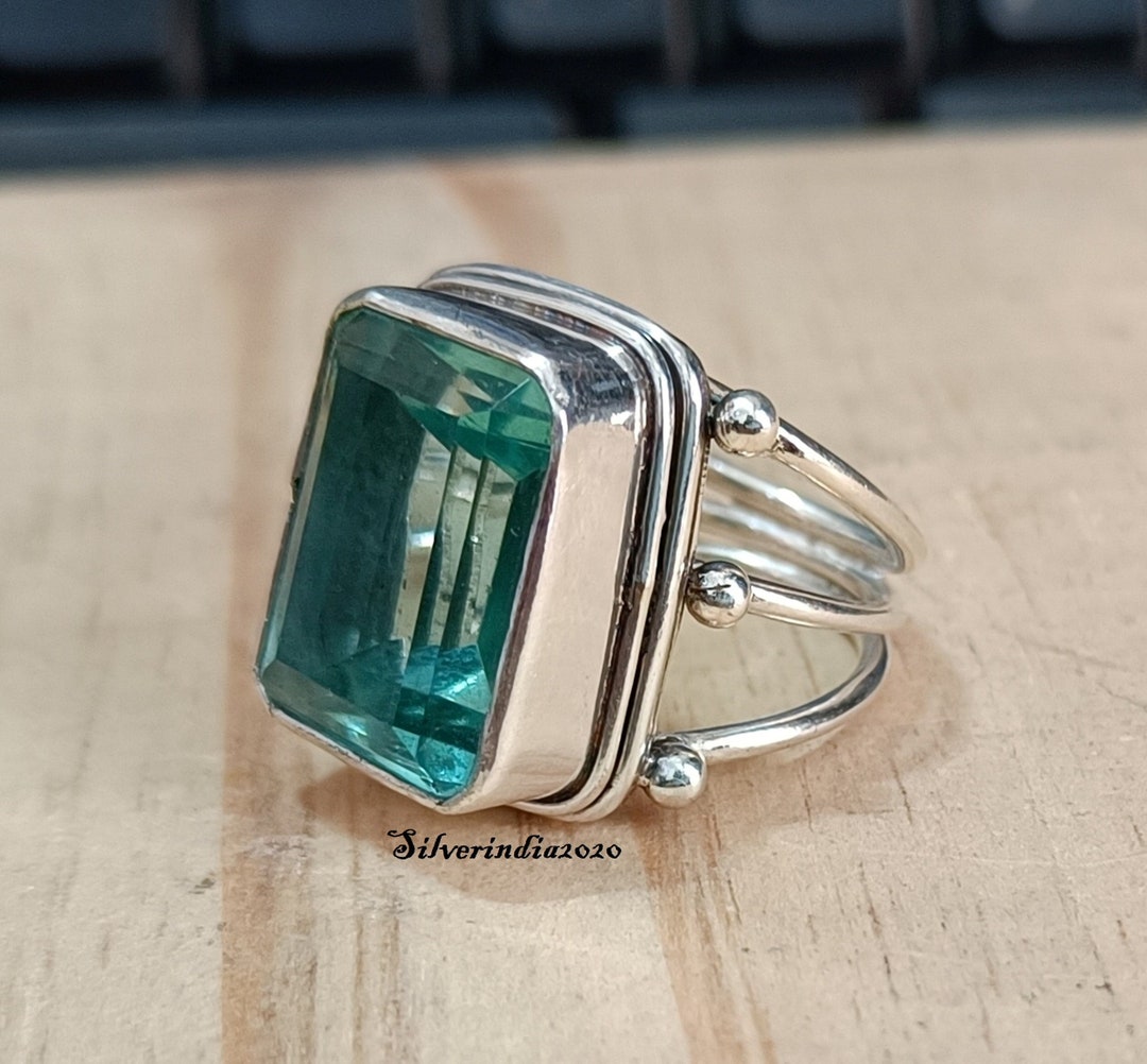 Aquamarine Ring, Silver Band Ring, 925 Sterling Silver, Gemstone Ring ...