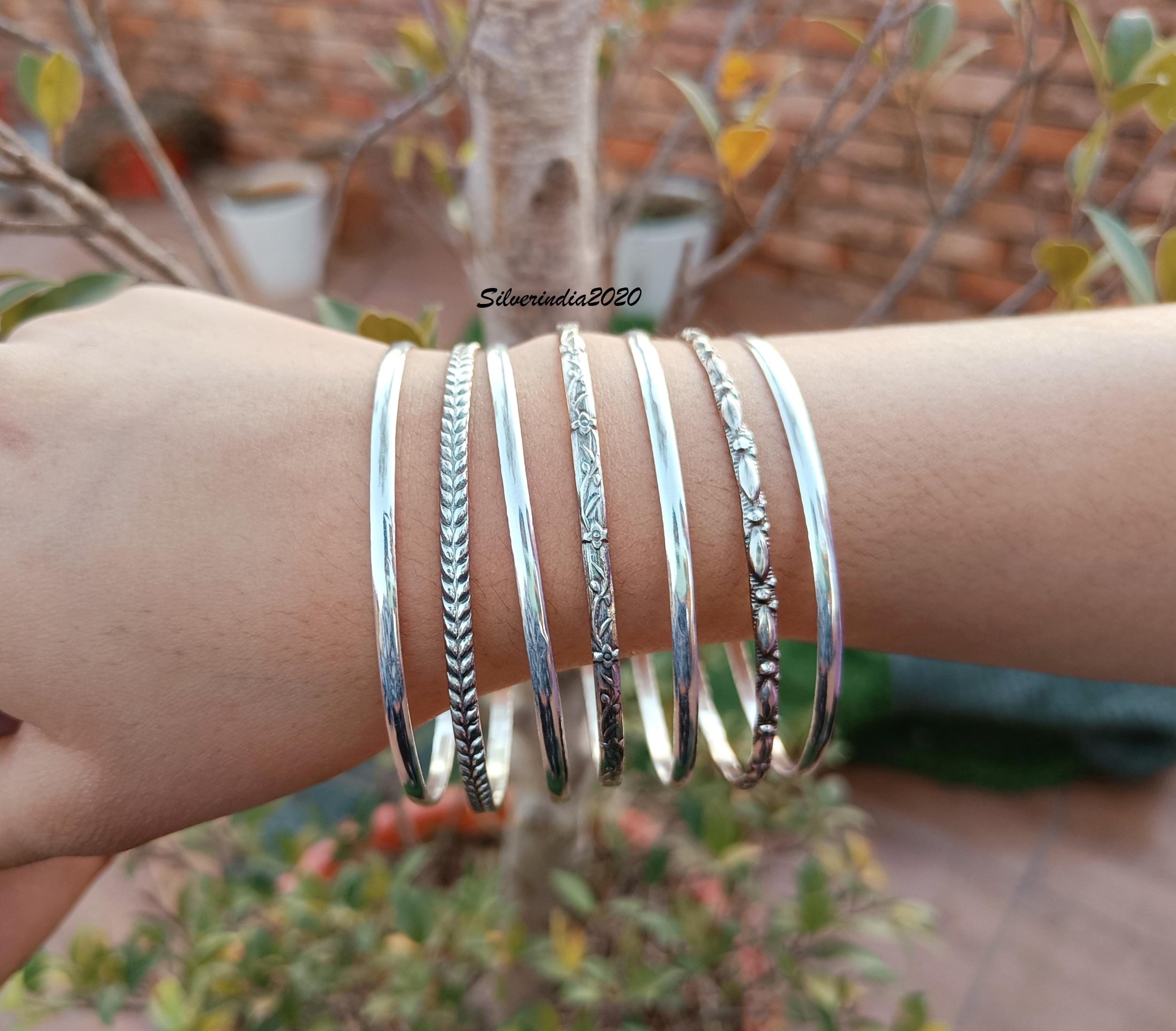 Handmade Sterling Silver Bangle Set: Stackable 925 Silver Bangles