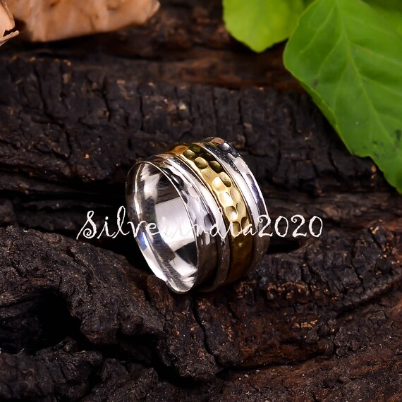 Sterling Silver Spinner Ring: Dainty Boho Anxiety Fidget Ring