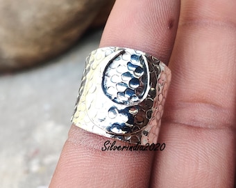 Half Moon Ring, 925 Sterling Silver, Handmade Ring, Designer Band, Silver Jewelry, Moon Jewelry, Antique Ring, Women Ring, Gift For Her