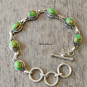 Green Copper Turquoise Bracelet, 925 Sterling Silver Bracelet, Beautiful Bracelet, Handmade Bracelet, Stylish Bracelet, Women Bracelet