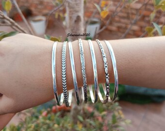 Handmade Sterling Silver Bangle Set: Stackable 925 Silver Bangles